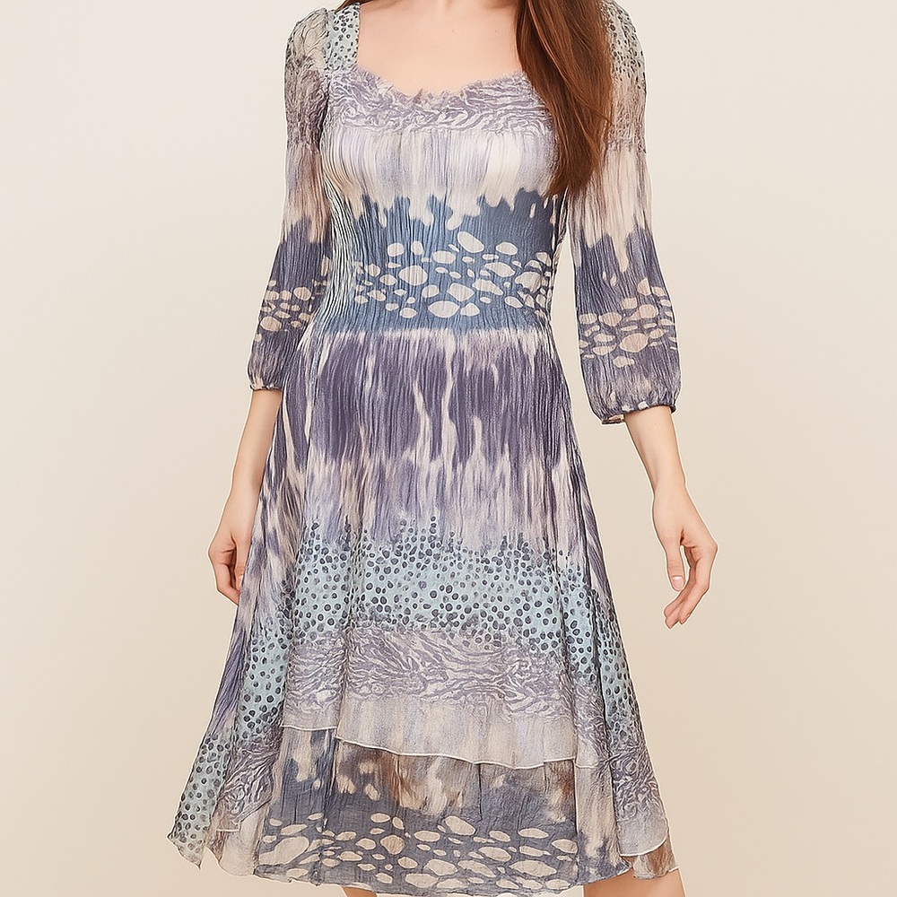 Komarov Blue Abstract Print Crinkle Midi Dress Women’s Size Small